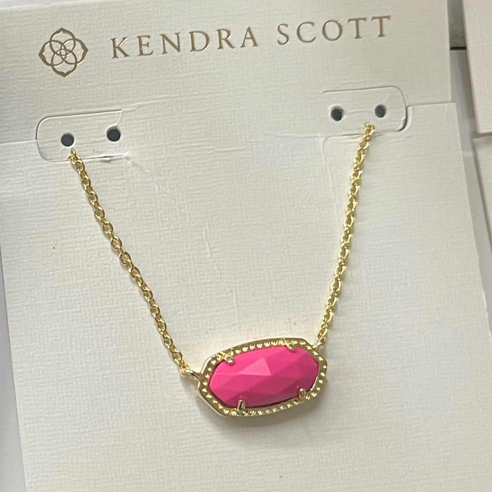 Kendra Scott Pink and Gold Oval Pendant Necklace